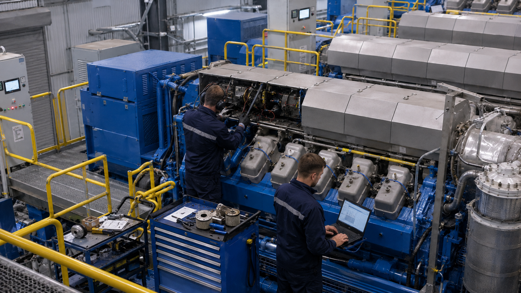 Сервісні інженери обслуговують двигун Bergen Engines