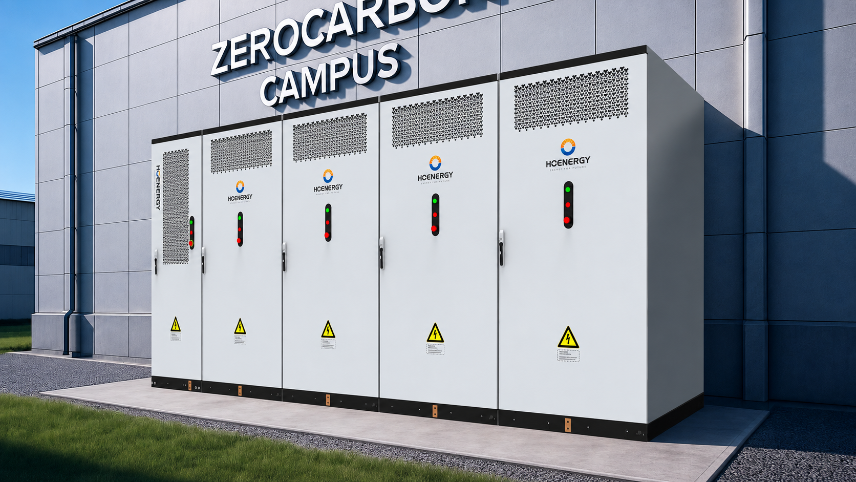 Системи накопичення енергії Hoenergy біля будівлі Zero Carbon Campus